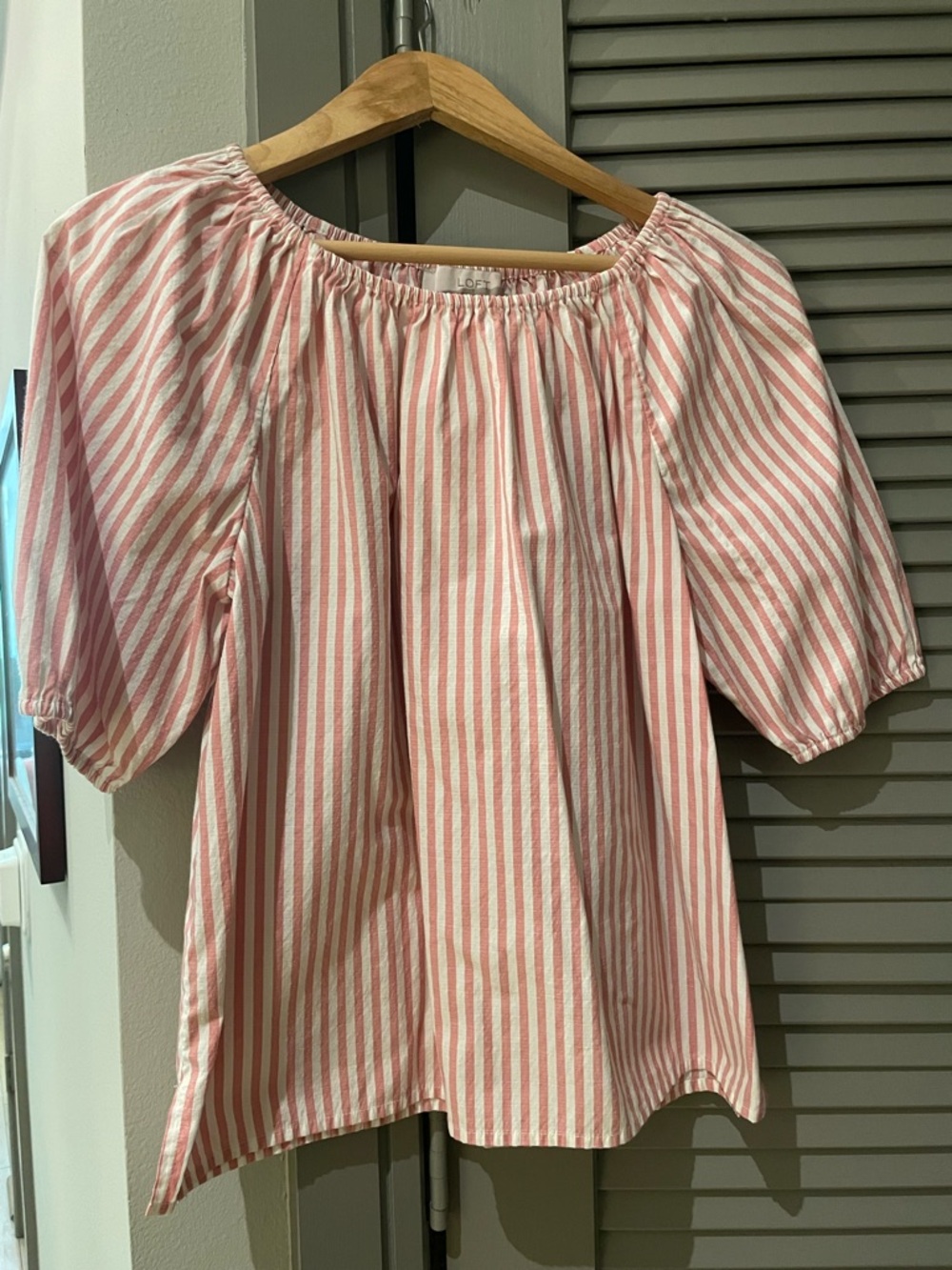 LOFT Pink and White Striped Off-Shoulder Top